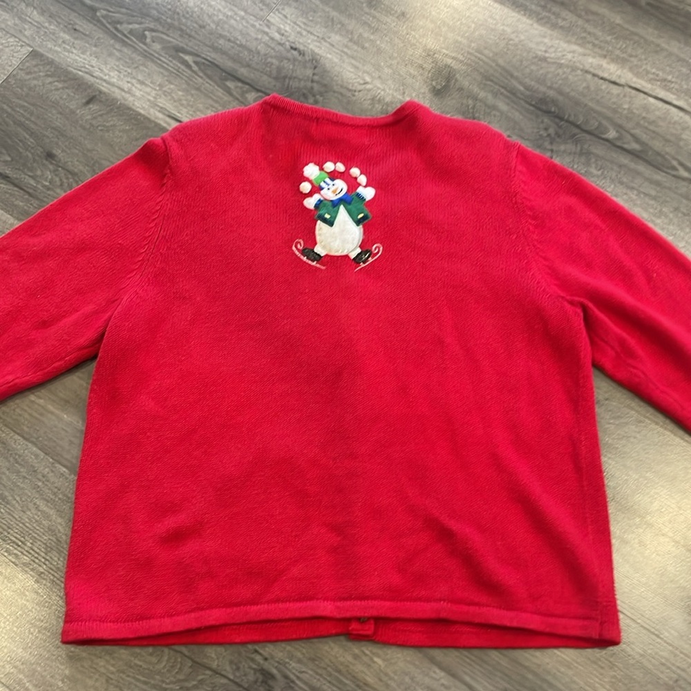 🎄Adorable button Christmas Sweater/cardigan.  Red sweater with snowmen, size L - Picture 9 of 9